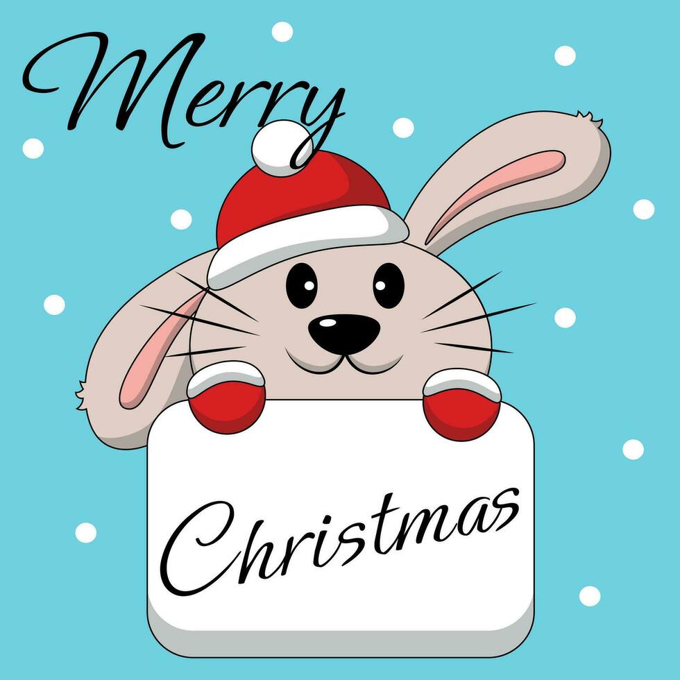 Christmas greeting postcard with character Rabbit with poster vector