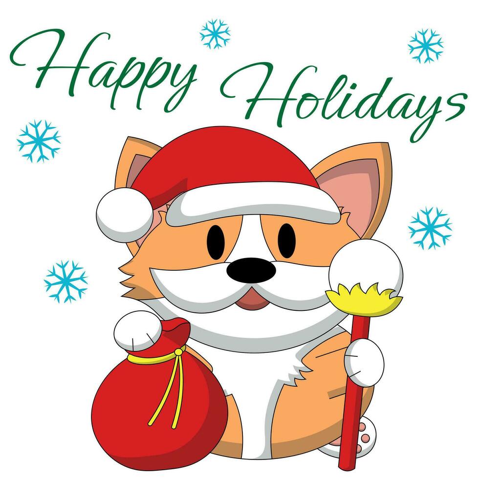 Navidad saludo tarjeta postal con personaje corgi Papa Noel claus vector