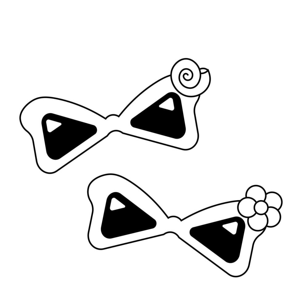 Two cartoon sunglasses with a shell and a flower in black and white vector