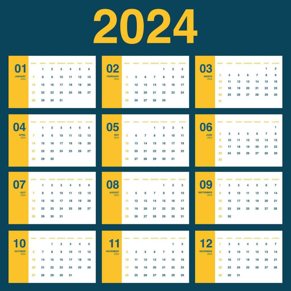 mensual calendario 2024. semana empieza en domingo vector