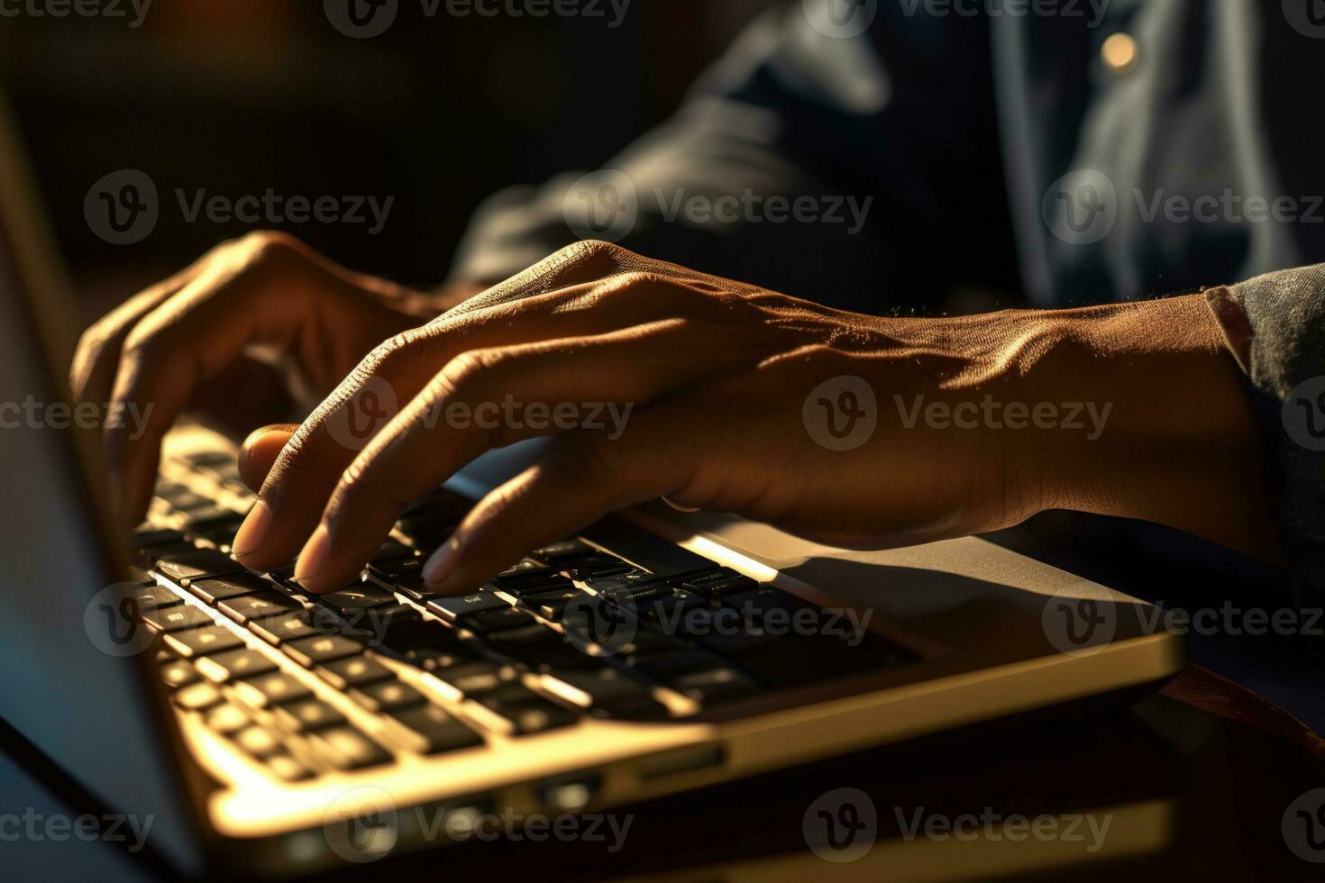 Generative AI, Typing on keyboard closeup, shot hands using laptop computer and internet photo