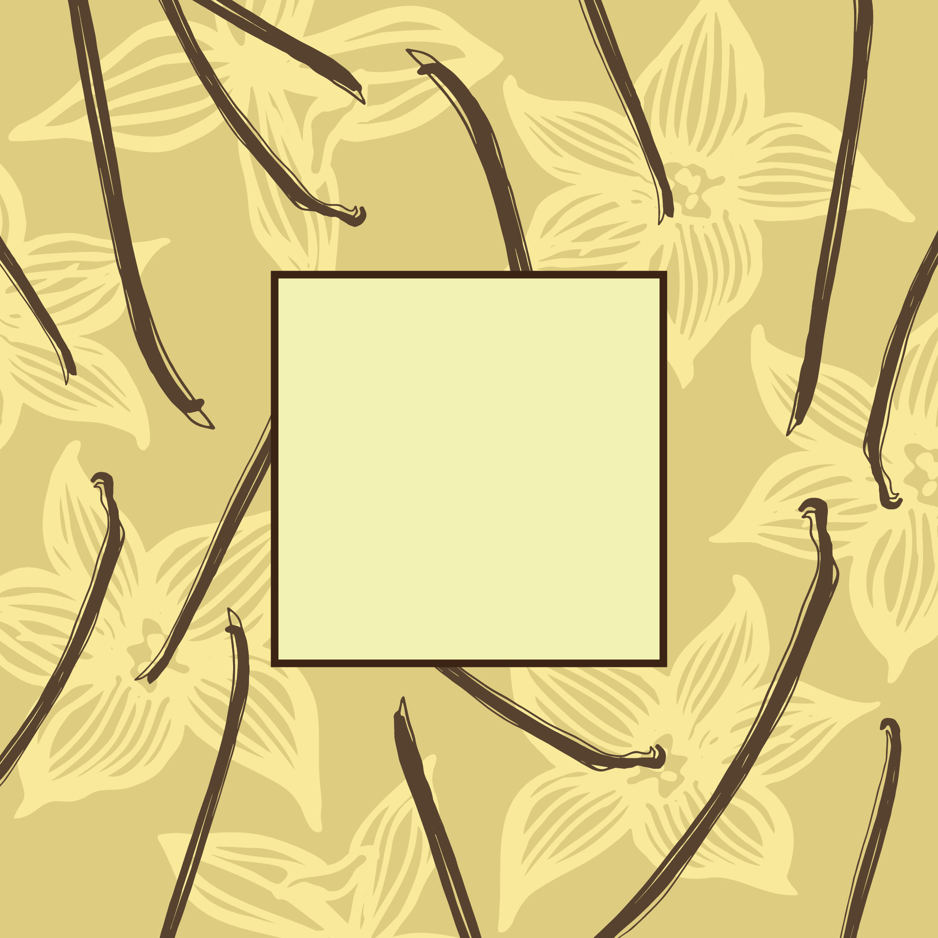Vanilla label template background for text. Flower and sticks of