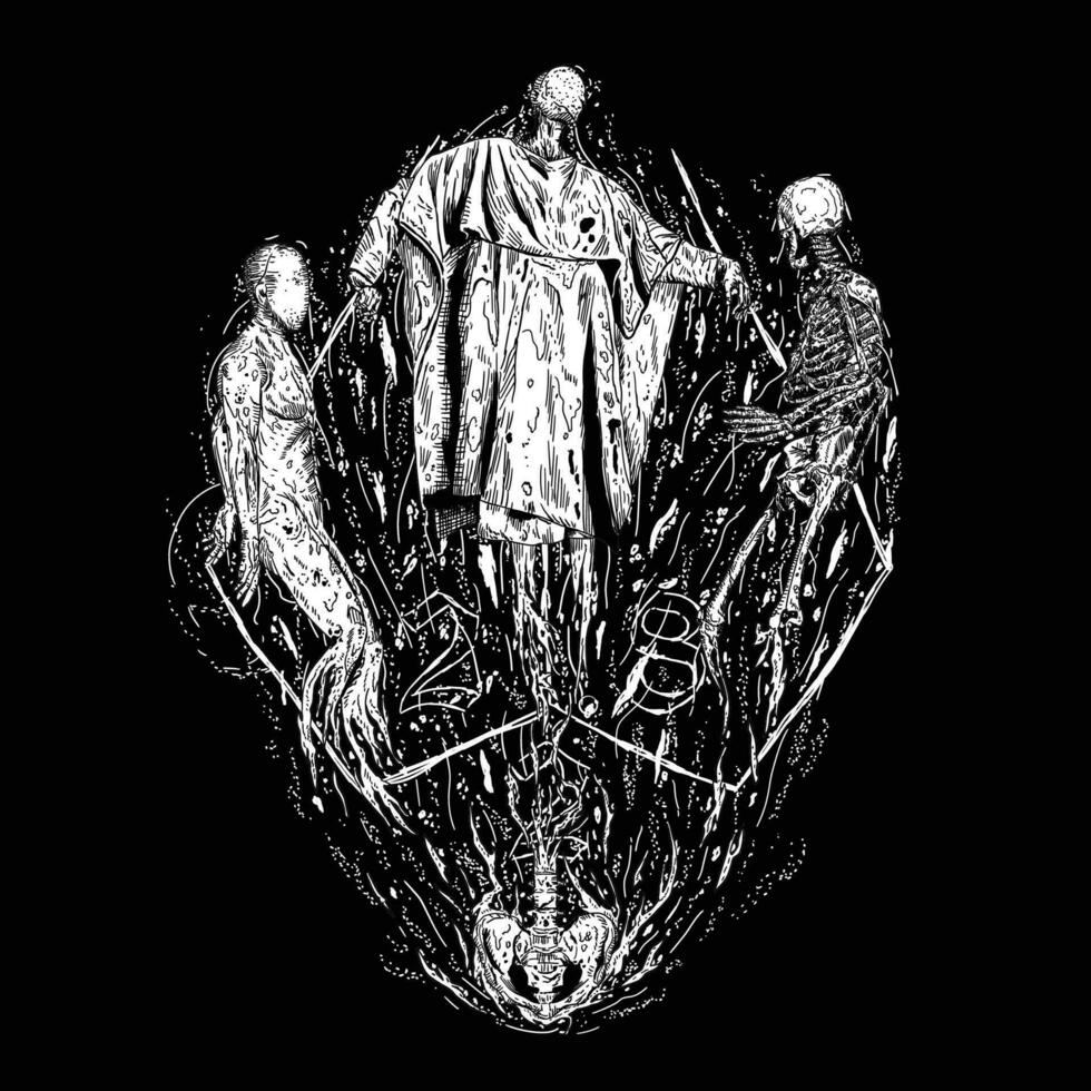 death metal illustration of three people floating. dark art style, horror illustration vector