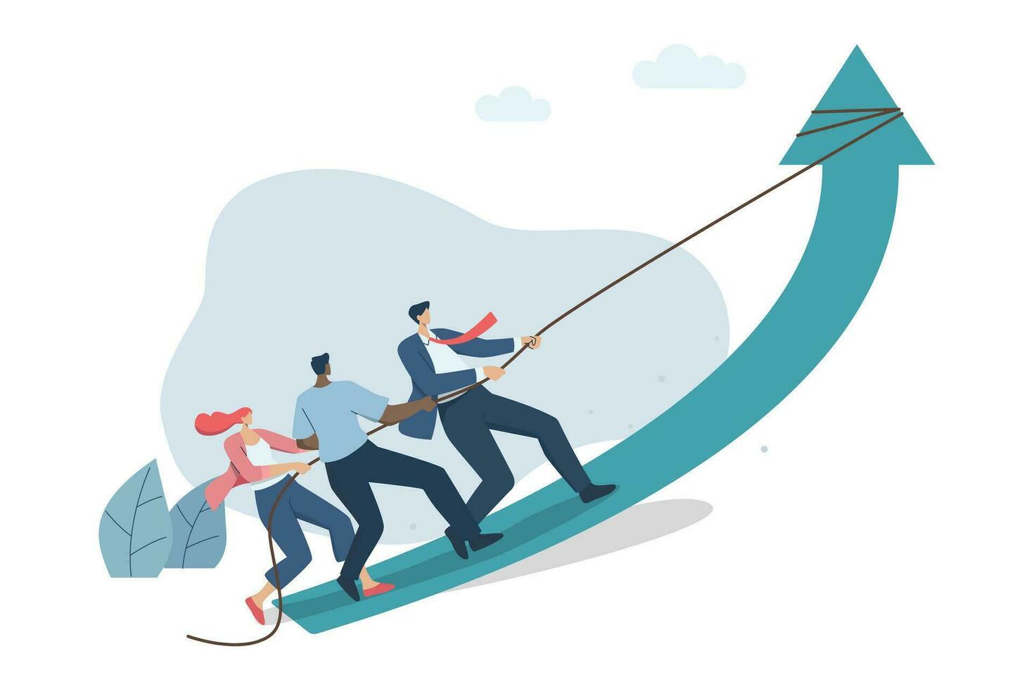 Business team pulling arrows trying to help drive the company to grow, Improve, expand your business and achieve success. Growing company concept vector