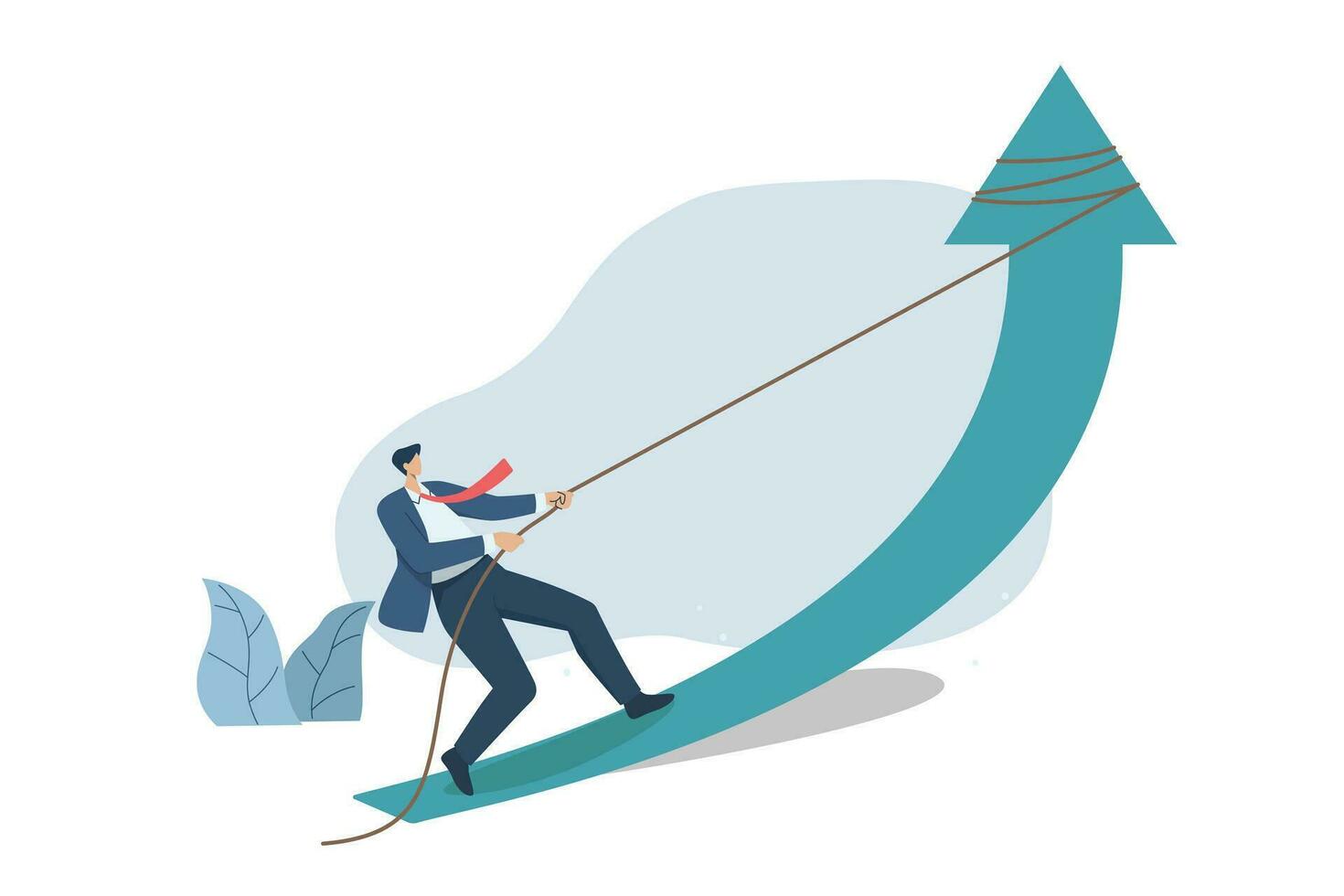 Businessman pulling up the arrow to improve business growth and succeed . The concept of a growing company. Business Challenges in a Recession. Vector design illustration.