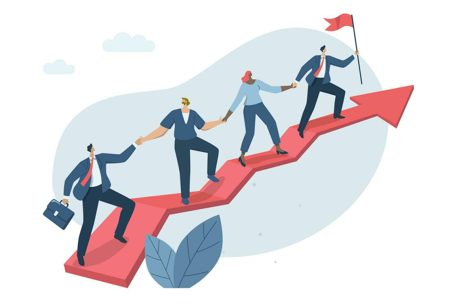 Teamwork of business people and unity of employees, Outstanding Company Leadership, Investment Growth, Team of businessman is climbing after a soaring arrow. vector
