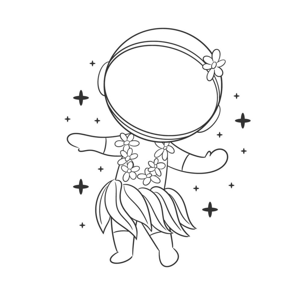 Astronaut dancing the hula dance happily for coloring vector