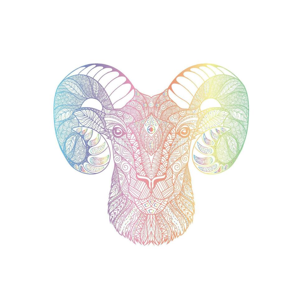 vector design, line illustration of sheep with spectrum color gradations