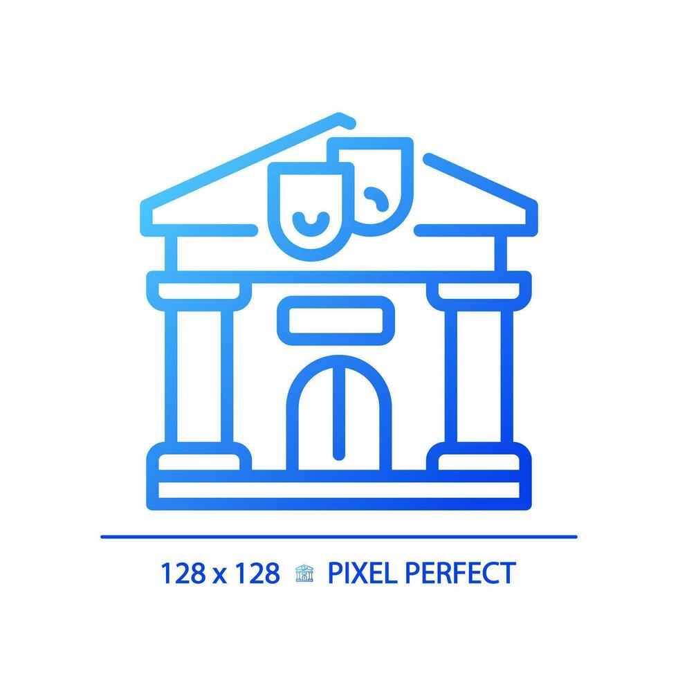 2D pixel perfect blue gradient library icon, isolated vector, building thin line illustration. vector