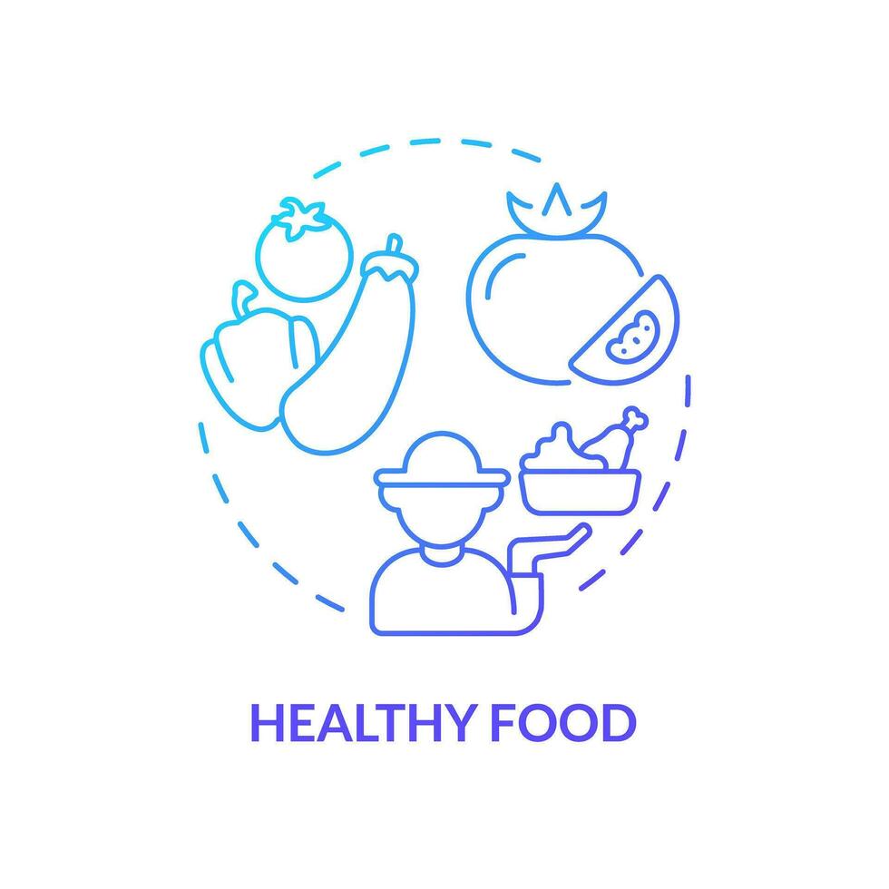 Healthy food blue gradient concept icon. Eating habit. Locally grown. Organic farming. Sustainable agriculture. Farmer market. Round shape line illustration. Abstract idea. Graphic design. Easy to use vector