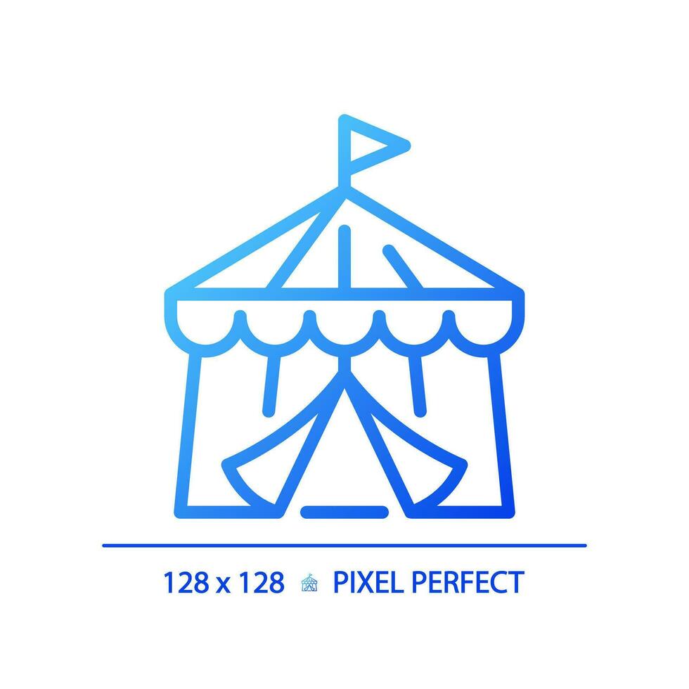 2D pixel perfect blue gradient circus tent icon, isolated vector, building thin line illustration. vector