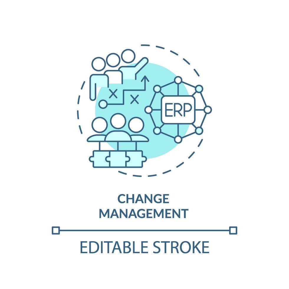 Editable change management blue icon concept, isolated vector, enterprise resource planning thin line illustration. vector