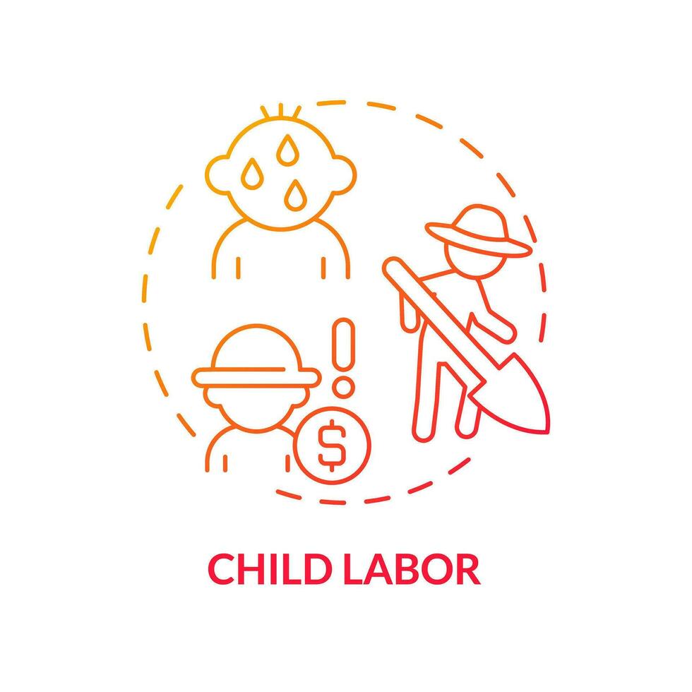 Child labor red gradient concept icon. Human rights. Third world country. Forced labour. Farm industry. Social issue. Round shape line illustration. Abstract idea. Graphic design. Easy to use vector