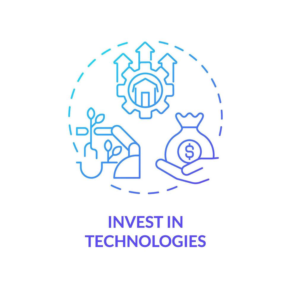Invest in technologies blue gradient concept icon. Increase productivity. Rural development. Farm machinery. Round shape line illustration. Abstract idea. Graphic design. Easy to use vector