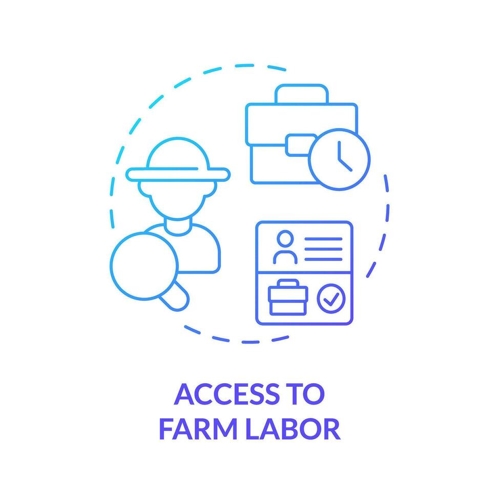 Access to farm labor blue gradient concept icon. Peak season. Migrant worker. Agriculture industry. Workforce management. Round shape line illustration. Abstract idea. Graphic design. Easy to use vector