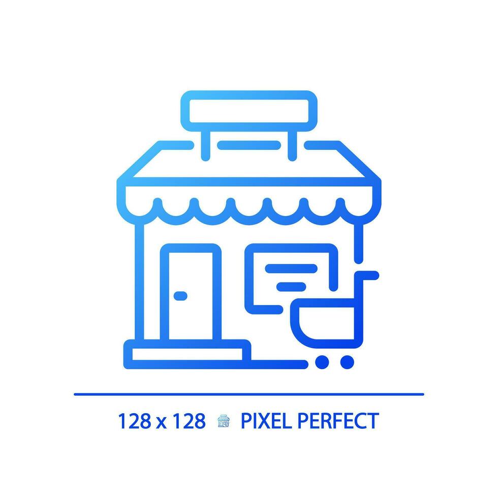 2D pixel perfect blue gradient store icon, isolated vector, building thin line illustration. vector