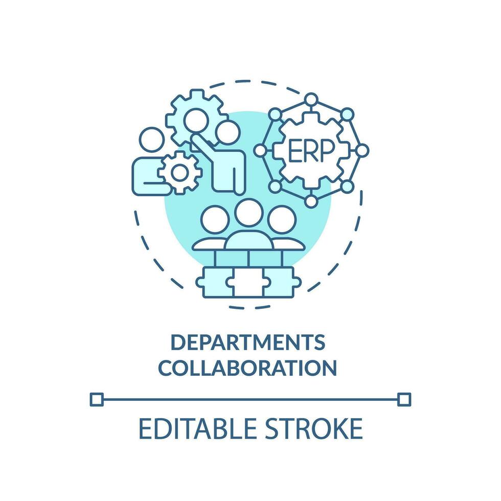 Editable department collaborations blue icon concept, isolated vector, enterprise resource planning thin line illustration. vector