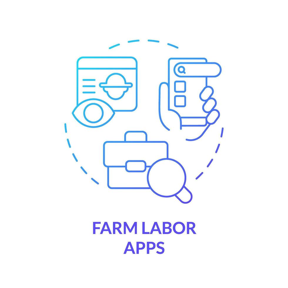 Farm labor apps blue gradient concept icon. Online platform. Hiring process. Mobile application. Agriculture business. Round shape line illustration. Abstract idea. Graphic design. Easy to use vector