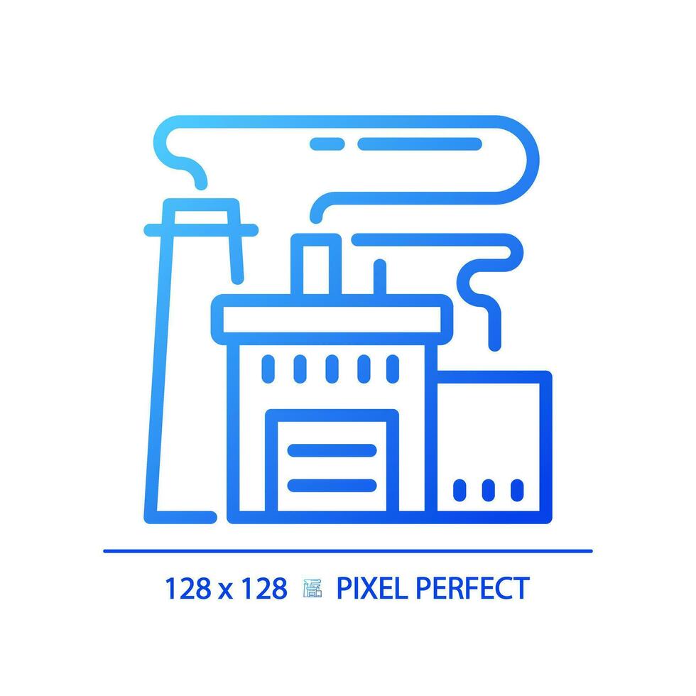 2D pixel perfect blue gradient factory icon, isolated vector, building thin line illustration. vector