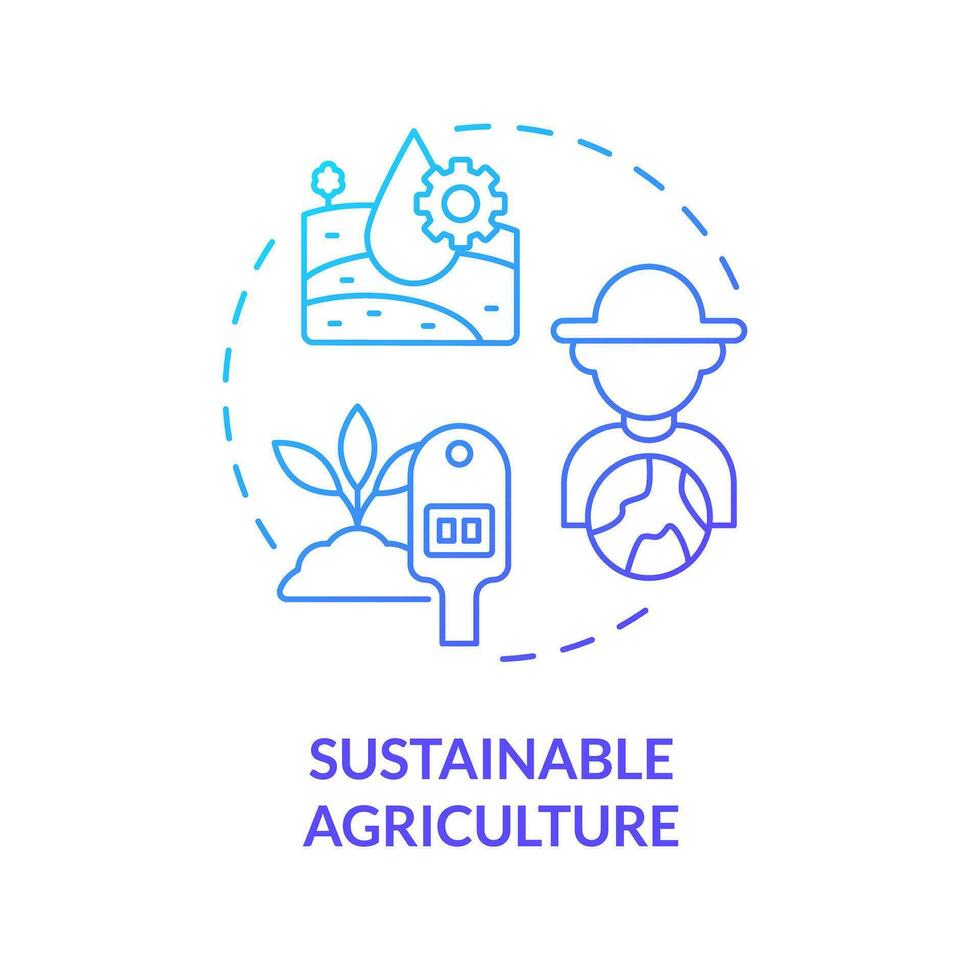 Sustainable agriculture blue gradient concept icon. Eco friendly farming. Soil health. Water management. Growing plants. Round shape line illustration. Abstract idea. Graphic design. Easy to use vector