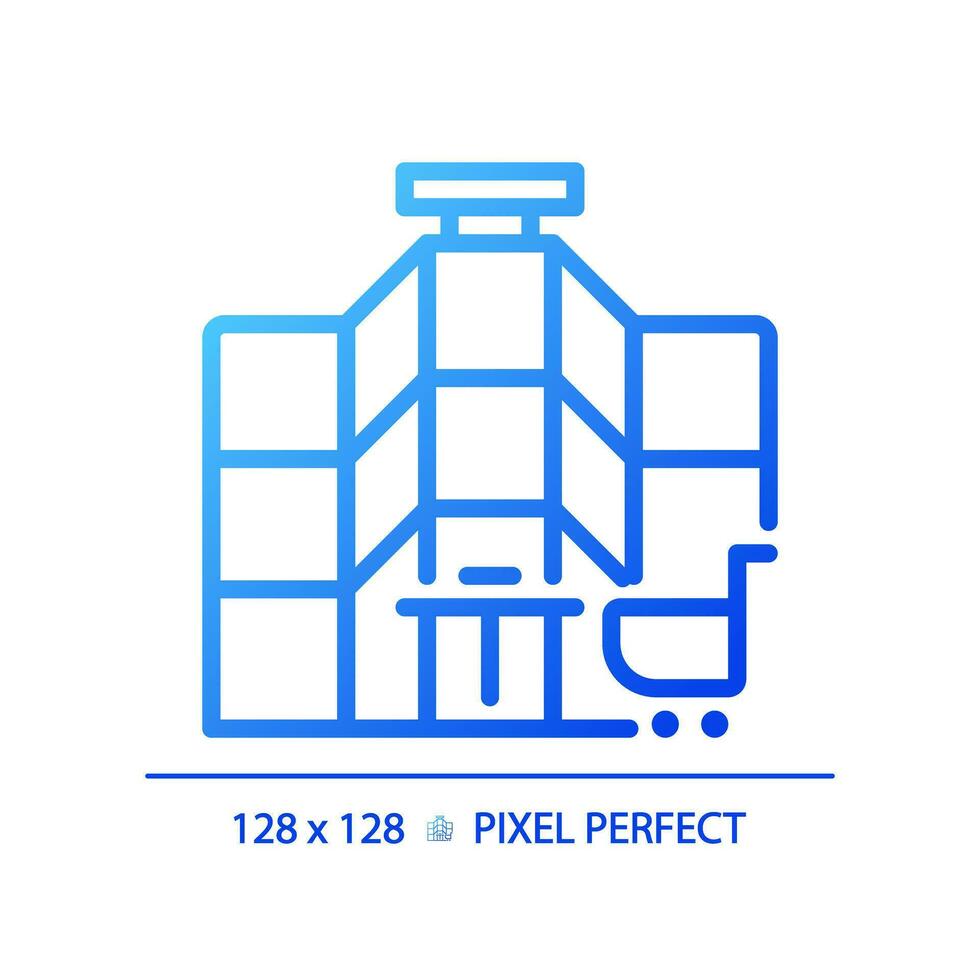 2D pixel perfect blue gradient shopping mall icon, isolated vector, building thin line illustration. vector