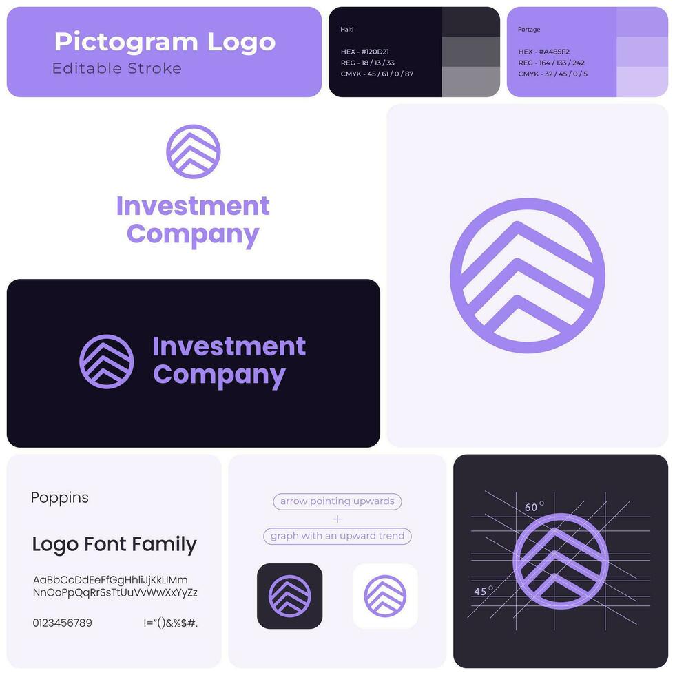 Investment company purple line business logo. Brand name. Financial service. Upward trend. Design element. Visual identity. Suitable for asset management, credit bureau vector