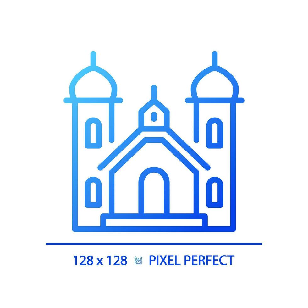 2D pixel perfect blue gradient religious building icon, isolated vector, thin line illustration. vector