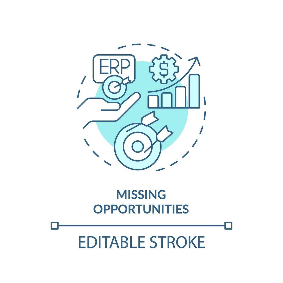 Editable missing opportunities blue icon concept, isolated vector, enterprise resource planning thin line illustration. vector