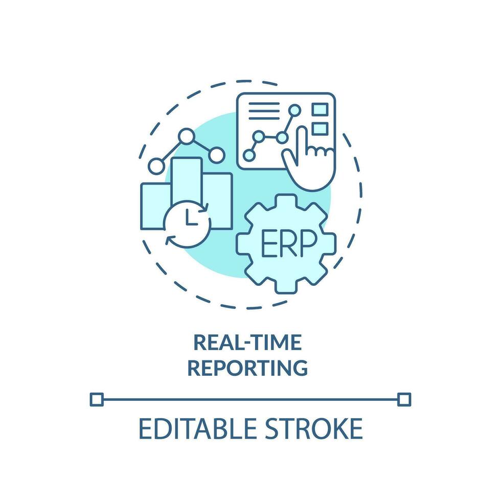 Editable real-time reporting blue icon concept, isolated vector, enterprise resource planning thin line illustration. vector