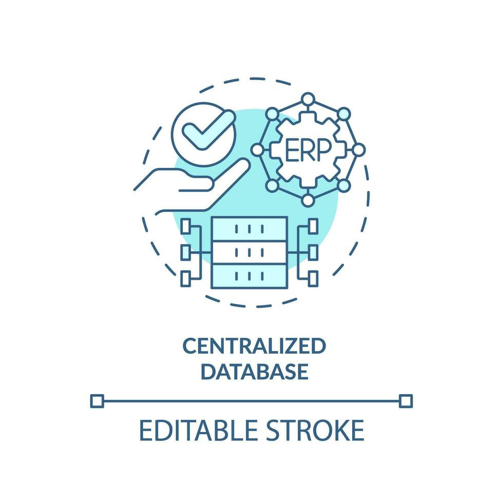 Editable centralized database blue icon concept, isolated vector, enterprise resource planning thin line illustration. vector
