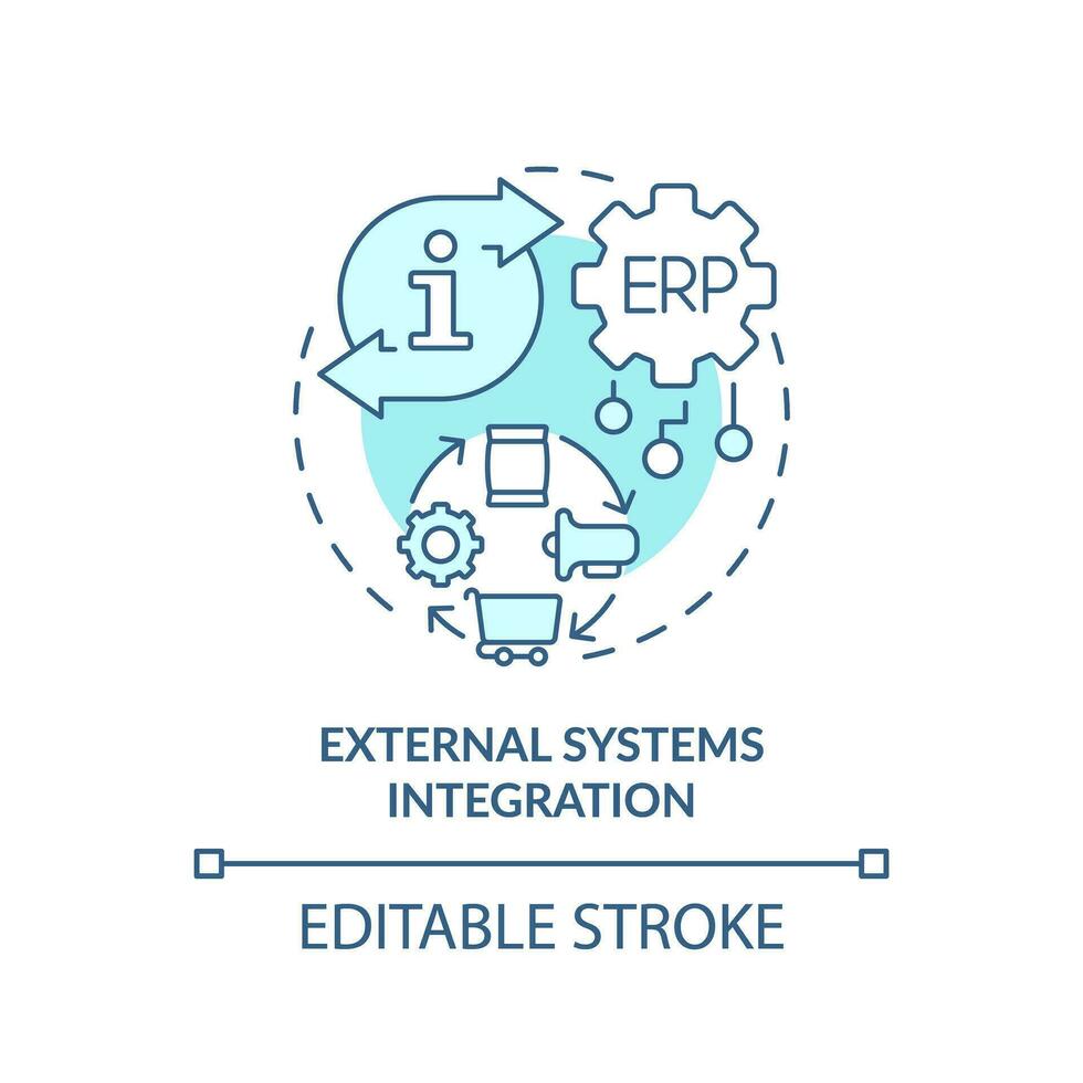 Editable external systems integration blue icon concept, isolated vector, enterprise resource planning thin line illustration. vector