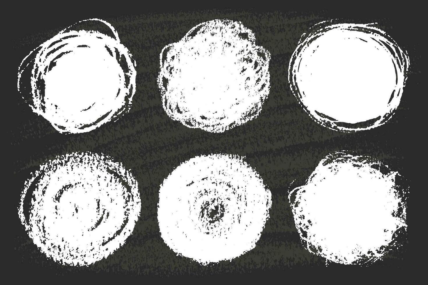 Set of chalk textured circles, round design elements on black board vector