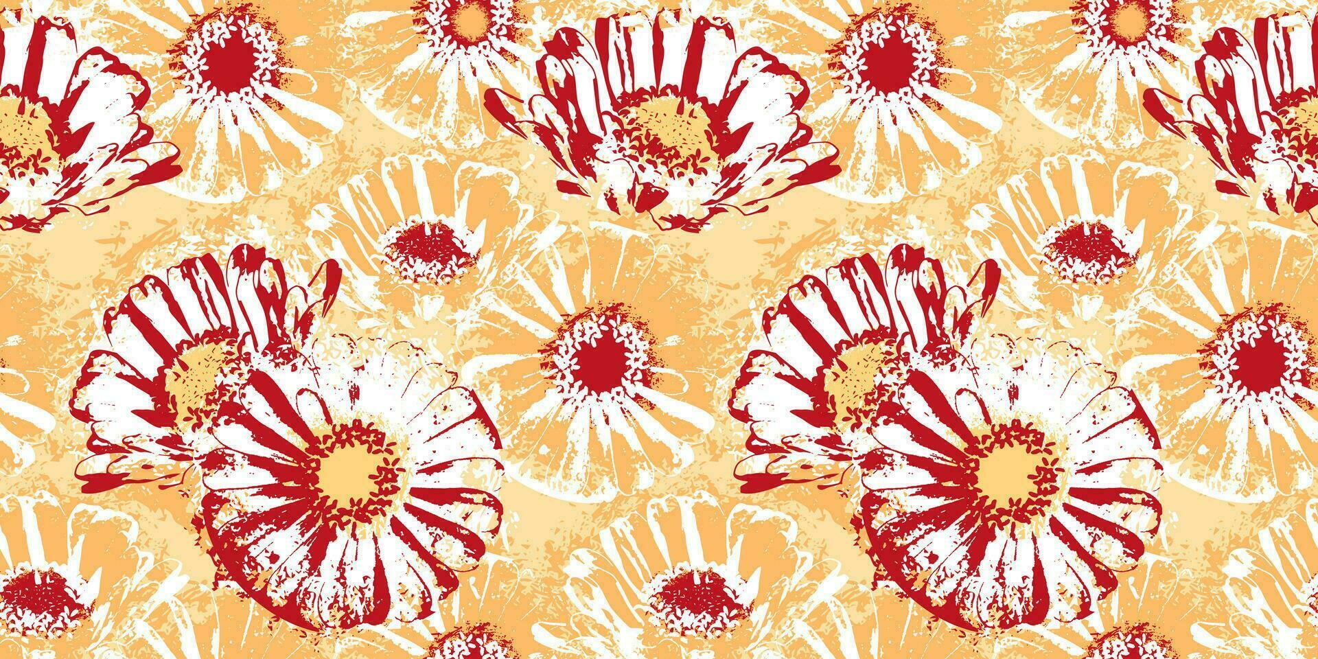 Summer seamless pattern with hand drawn red flowers vector