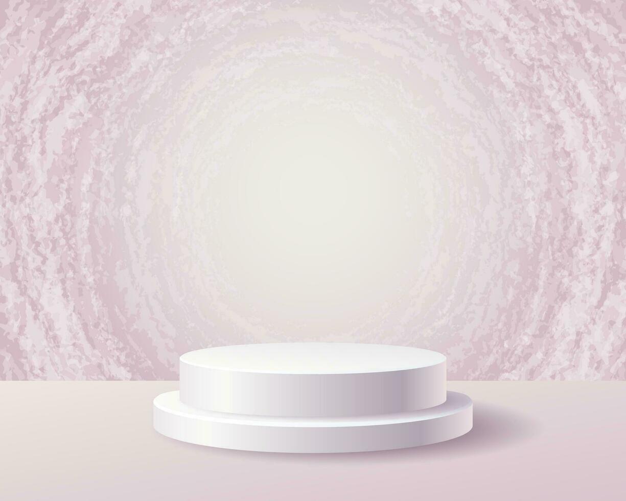 White round podium on pink background with marble texture vector