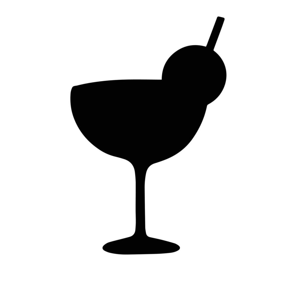 Silhouette of cocktail isolated on white background. Hand drawn cocktail icon. Drink bar decor. Vector illustration.