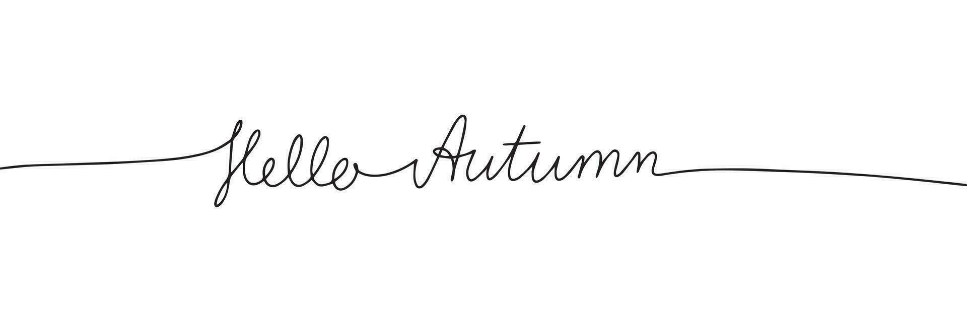 Hello Autumn can one line continuous text. Short phrase. Autumn phrase. Handwriting vector illustration.