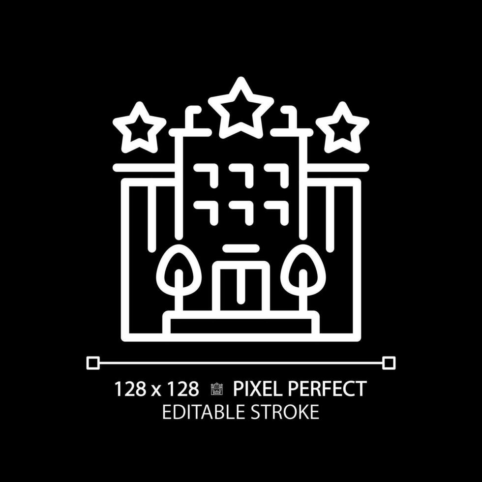 2D pixel perfect editable white hotel icon, isolated vector, building thin line illustration. vector