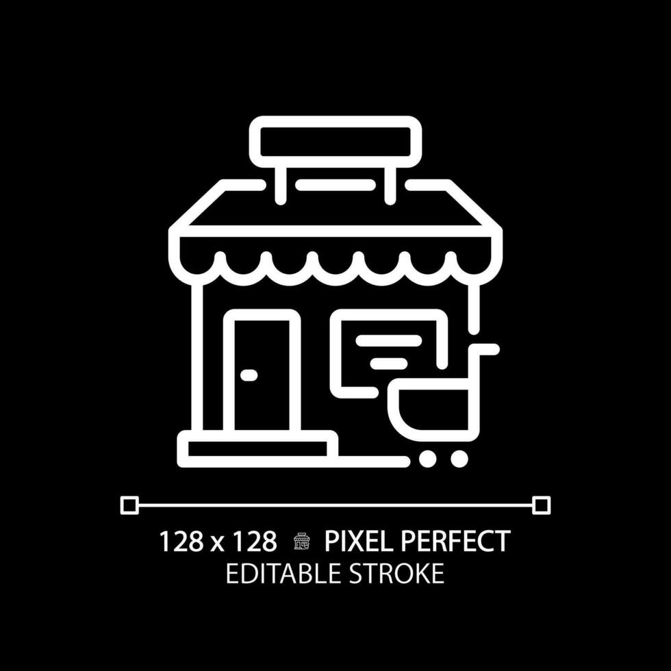 2D pixel perfect editable white store icon, isolated vector, building thin line illustration. vector