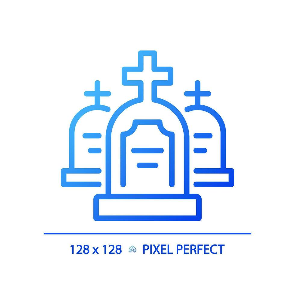 2D pixel perfect blue gradient tombstone icons, isolated vector, building thin line illustration. vector