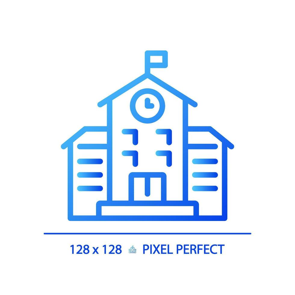 2D pixel perfect blue gradient school icon, isolated vector, building thin line illustration. vector