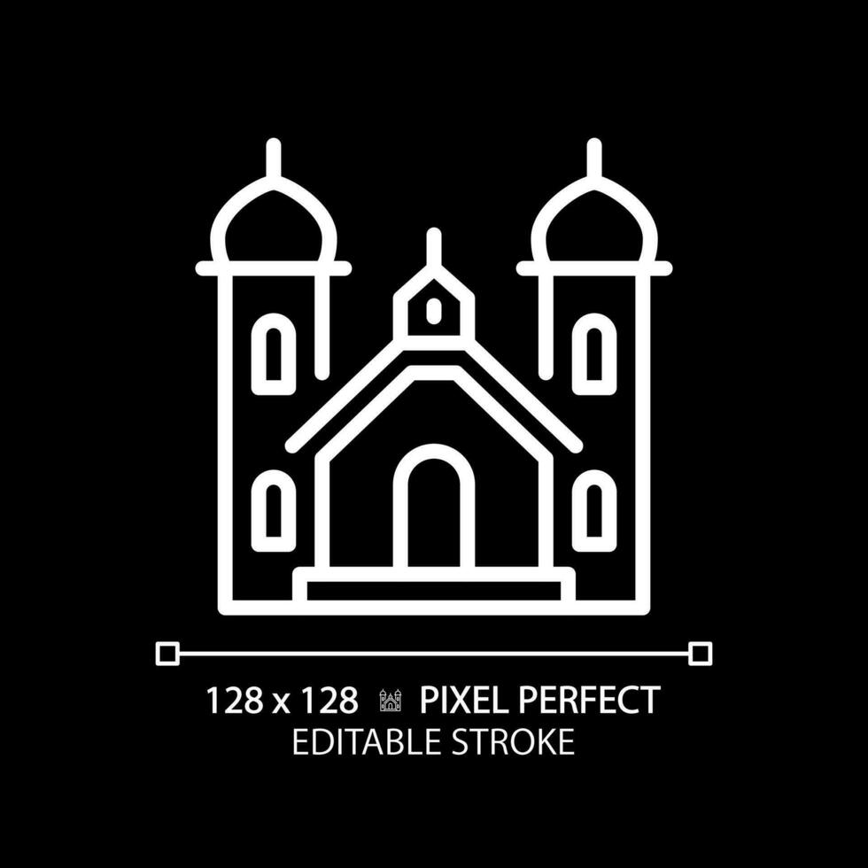 2D pixel perfect editable white religious building icon, isolated vector, thin line illustration. vector