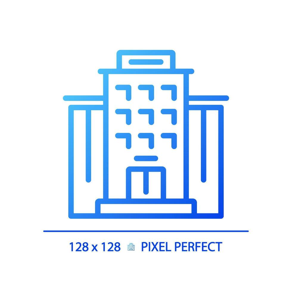 2D pixel perfect blue gradient apartment icon, isolated vector, building thin line illustration. vector