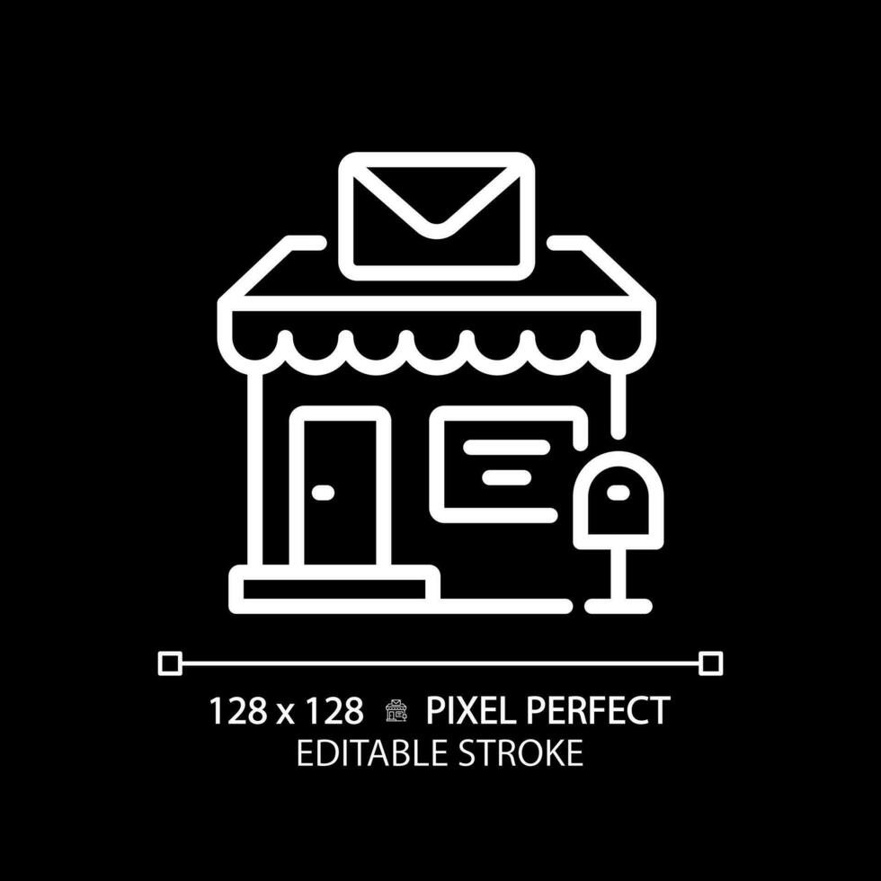 2D pixel perfect editable white post office icon, isolated vector, building thin line illustration. vector