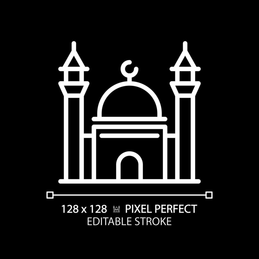 2D pixel perfect editable white mosque icon, isolated vector, building thin line illustration. vector