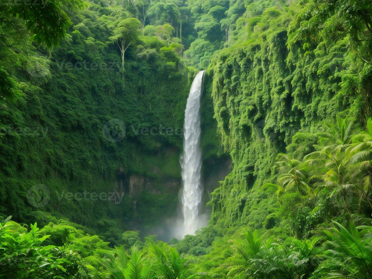 un cascada rodeado por lozano verde vegetación ai generado foto