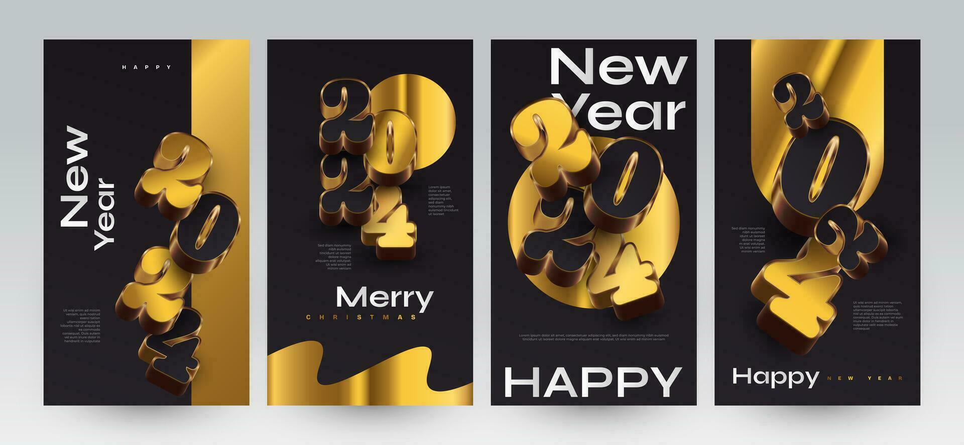 Elegant Happy New Year 2024 Poster Set with 3D Numbers. Suitable, for Card, Banner, Poster, Flyer, Cover, and Social Media Post Template vector