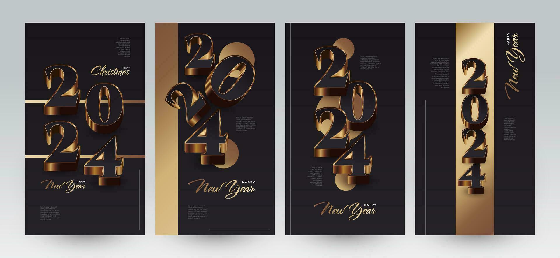 Elegant Happy New Year 2024 Poster Set with 3D Numbers. Suitable, for Card, Banner, Poster, Flyer, Cover, and Social Media Post Template vector
