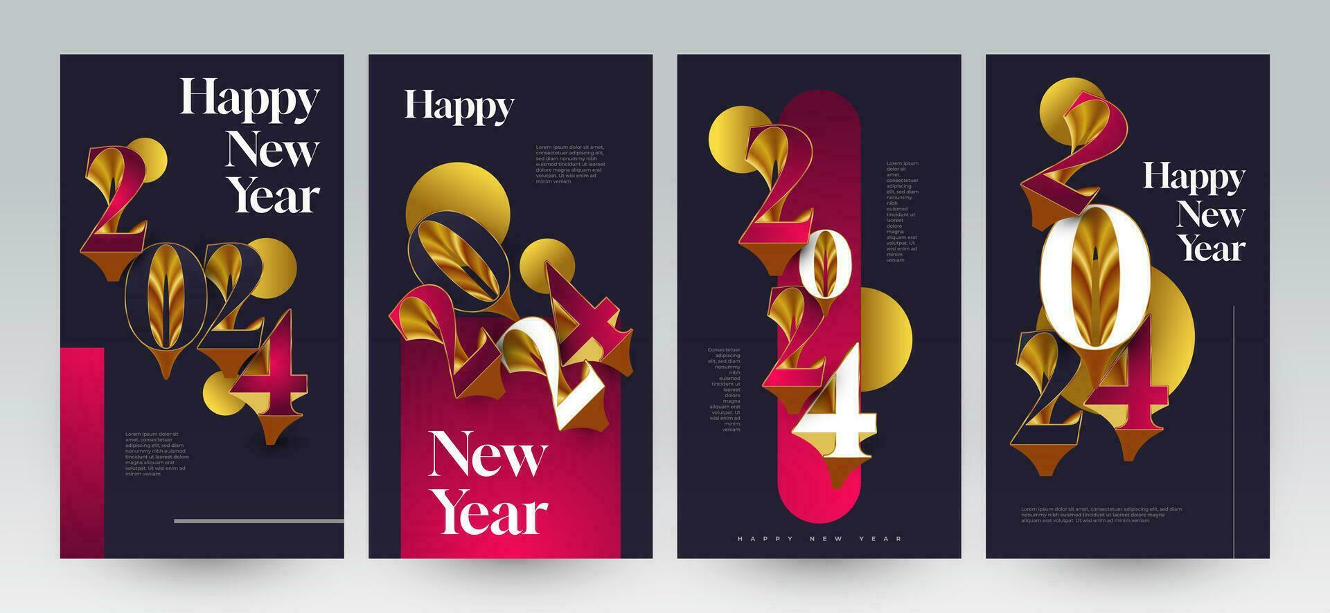 Elegant Happy New Year 2024 Poster Set with 3D Numbers. Suitable, for