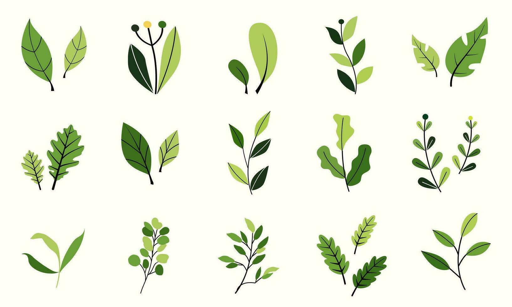 Premium Vector  Set of pretty flat botanical leafs in vintage retro color