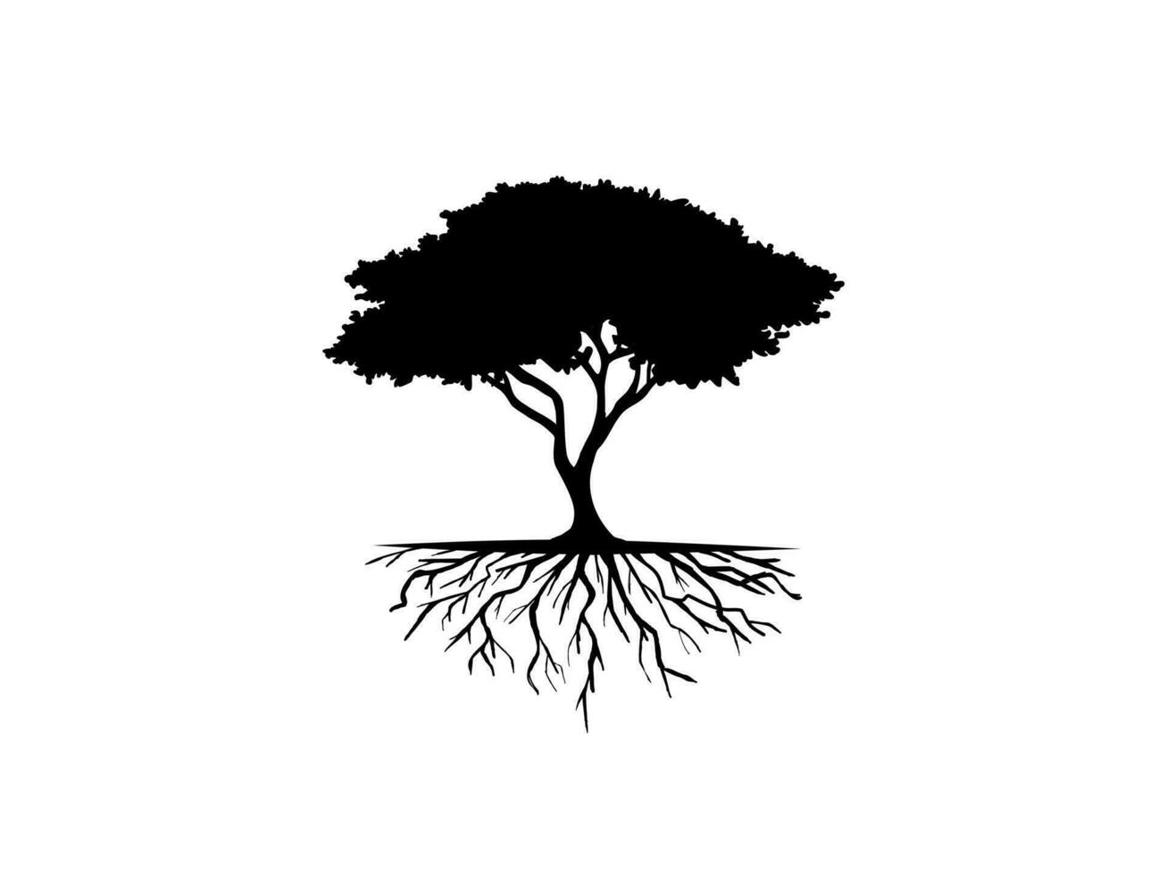 negro arboles y raíz con hojas Mira hermosa y refrescante. árbol y raíces logo estilo vector